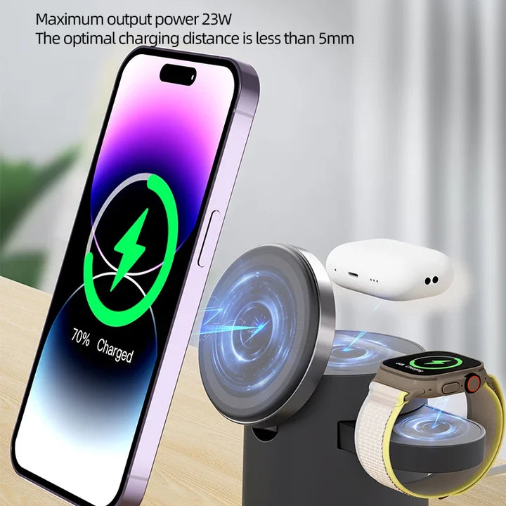 4 in 1 QI2 Wireless Charger Fast Charging Dock Stand Night Light For Magsafe iPhone 16 15 14 Pro Max Airpods Pro 2-8 Apple Watch