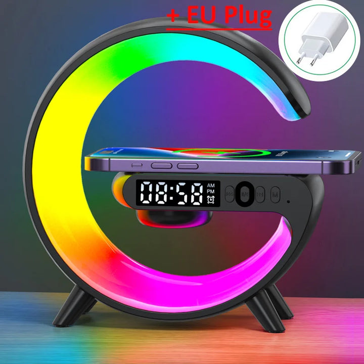 Multifunction Wireless Charger Pad Stand Speaker TF RGB Night Light 15W Fast Charging Station for iPhone Samsung Xiaomi Huawei