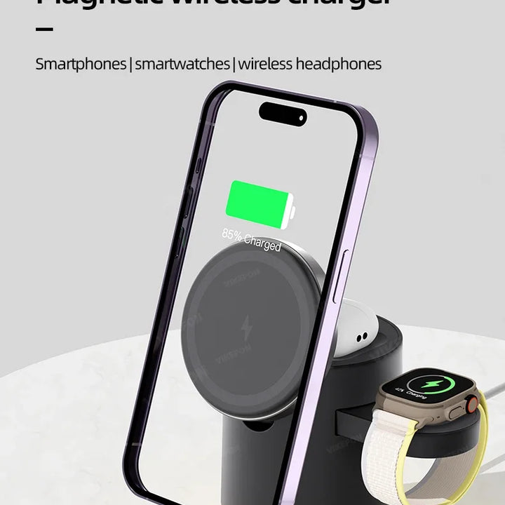 4 in 1 QI2 Wireless Charger Fast Charging Dock Stand Night Light For Magsafe iPhone 16 15 14 Pro Max Airpods Pro 2-8 Apple Watch