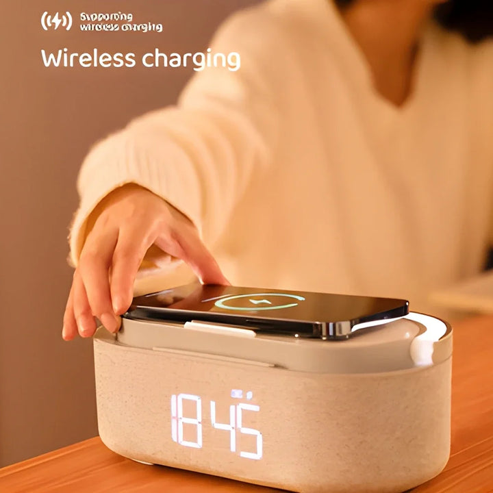 NEW Wireless Charger 15W Portable Digital FM Alarm Clock Bluetooth Speaker Radio Touch Night Light Dual Home Bedside Subwoofer