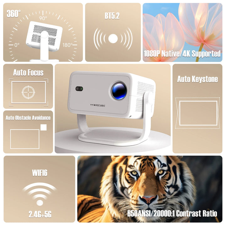 Magcubic Native 1080P 650ANSI 4K Android 11 L018 360° Projector With Auto Keystone Focus Air Mouse Wifi6 BT5.2 Portable Outdoor