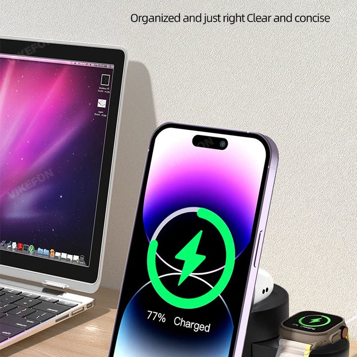 4 in 1 QI2 Wireless Charger Fast Charging Dock Stand Night Light For Magsafe iPhone 16 15 14 Pro Max Airpods Pro 2-8 Apple Watch